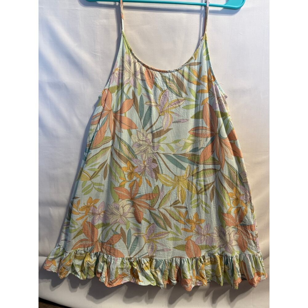 O’Neill Small Floral Mini Dress Swing Sundress Ruffle Hem Beach Boho Tropical
